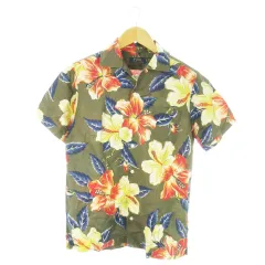 ポロ ラルフローレン POLO RALPH LAUREN アロハシャツ 開襟 オープンカラー 半袖 麻 リネン 花柄 総柄 XS 緑 カーキ /AO9 ■GY44