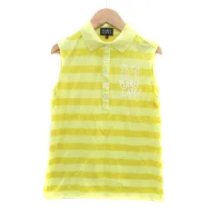 パーリーゲイツ PEARLY GATES ゴルフウエア カットソー ポロカラー ノースリーブ ボーダー柄 プリント 1 S 黄色 イエロー /HO51
