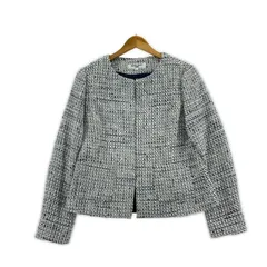 NATURAL BEAUTY BASICナチュラルビューティーベーシック   ツイードノーカラージャケット sizeL/ブルー×ホワイト