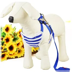 【デッドストック品】ボーダーとレースのハーネス&リード★軽量メッシュ♪ブルーS