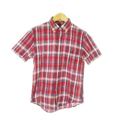 ラルフローレン RALPH LAUREN Bleeding Madras ボタンダウンシャツ 半袖 コットン チェック 総柄 ポニーロゴ刺繍 S 赤 レッド /AO15 ■GY44