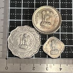 【古銭まとめ】インド 5ルピー・10パイサ・1パイサ 3枚セット 円形×花形×正方形 アショーカ柱頭 形状違い比較 アジアコイン 管理番号982