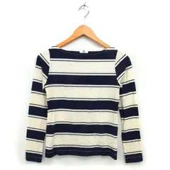 オールドイングランド OLD ENGLAND ボートネック ボーダー カットソー Tシャツ コットン 綿 透け感 長袖 36 紺 ネイビー /NT6のサムネイル