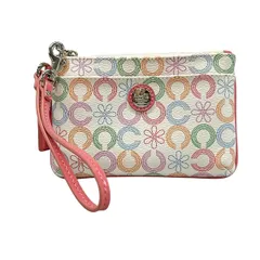 COACH(コーチ) リストレット美品  オプアート 白×ピンク×マルチ レザー