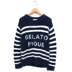 ジェラートピケ gelato pique ルームウェア もこもこ ボーダー カットソー ロゴ ストレッチ 長袖 M 紺 ネイビー /NT31