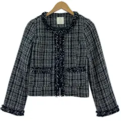 AG by aquagirl AG バイ アクアガール フリンジ ツイードノーカラージャケット sizeL/ネイビー