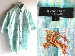 希少 BURBERRY BLACK LABEL バーバリーブラックレーベル ホースロゴ刺繍 シワ加工 チェック BDシャツ 2 ミントグリーン