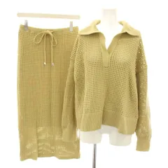 ダイアグラム グレースコンチネンタル Diagram GRACE CONTINENTAL 25SS セットアップ 上下 メッシュVネックニットトップ 長袖 メッシュタイトニットスカート ロング イージー ウエストゴム 36 黄 イエロー /YT