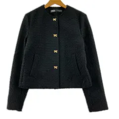 新品今期　ZARA ザラ　ノーカラーツイードジャケット黒白金ボタン ZARA - ZARA ノーカラー ツイードジャケット 黒 XSの通販 by めかぶ