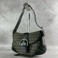 美品 coach コーチ ソーホー シグネクチャー ショルダーバッグ 肩掛け ハンド 手持ち 手提げ シルバー金具 チャーム キャンバス レザー ブラック メンズ レディース ユニセックス