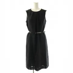 バーバリー ロンドン BURBERRY LONDON チェック ノースリーブ ワンピース ひざ丈 ベルト付き 36 ブラック /DF ■OS