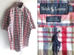 希少 90sビンテージ Ralph Lauren ラルフローレン BLAIRE ポロポニーロゴ刺繍 チェック柄 BDシャツ S 赤 緑 紺 白 USA企画