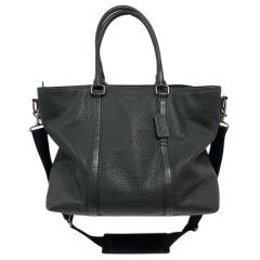 コーチ COACH トートバッグ ショルダーバッグ レザー 大容量 無地 ロゴ チャーム付き ファスナー開閉 黒 ブラック シルバー