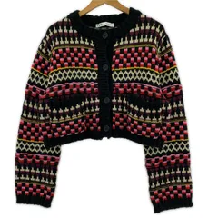 ZARA ザラ クルーネック ニットカーディガン sizeEUR M/ブラック×ピンク