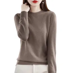 [ANGJ] ニット セーター レディース 秋冬 ラウンドネック 大人め高級魅力・華奢見え・ハイネック 柔らかい 高伸? 無地 長袖 春秋冬 0