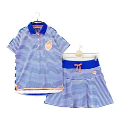 サイズ：1 23区GOLF ニジュウサンクゴルフ  半袖ポロシャツ スカート 2点セット ボーダー柄 ブルー系 [240101642835] ゴルフウェア レディース ストスト