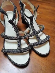 正規品 CHANEL シャネル チェーン サンダル ヒール ブラック 245 (37半)