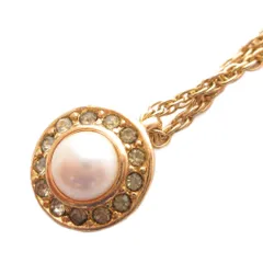 クリスチャンディオール Christian Dior ネックレス ペンダント フェイクパール CDロゴ チェーン ビジュー ゴールドカラー /FF