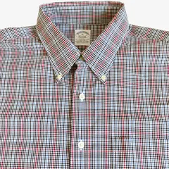 【XL】Brooks Brothers（ブルックスブラザーズ）ポロカラーBD（ボタンダウン）シャツ チェック / Slim Fit / Non-Iron / Cotton 96% Lastol 4% ポケット付 マレーシア製 メンズXL相当