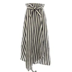 マックスマーラ ウィークエンドライン MAX MARA WEEKEND LINE ラップスカート 巻きスカート フレア ロング マキシ ストライプ柄 ベルト付き 36 紺 ネイビー 白 ホワイト 510107916 /KUのサムネイル