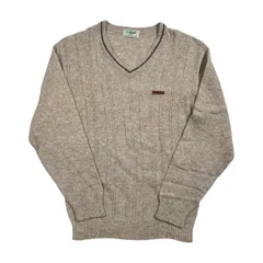 Crocodile クロコダイル Vネック ライン入り ウール混 ニット セーター L/ライトベージュグレー系 メンズ