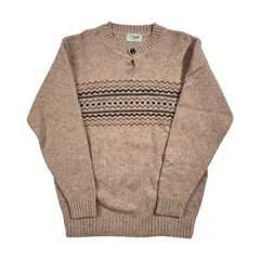 Crocodile クロコダイル ヘンリーネック デザイン ウール混 ニット セーター L/ベージュ系 メンズ  ノルディック調