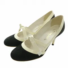 シャネル CHANEL パンプス スエード エナメル ラウンドトゥ ハイヒール ココマーク 36 23cm 紺 ネイビー 白 ホワイト /XZ ■GY12