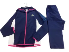 adidas アディダス ロゴ刺 プリント フード付き ジャージ上下 セットアップ sizeM/紺 ■◇ レディース
