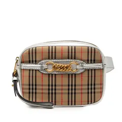 バーバリー 1983チェック リンク ボディバッグ バムバッグ ウエストバッグ 8007352 ベージュ シルバー キャンバス レザー レディース BURBERRY【1-0257294】