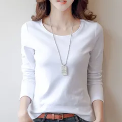 Tシャツ レディース 長袖 クルーネック 無地 トップス インナー ルームウェア カットソー 下着 部屋着 重ね着 S-4XL 春 秋