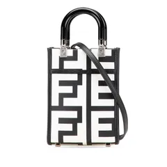 フェンディ × マークジェイコブス MARC JACOBS サンシャイン ショッパー スモール ハンドバッグ ショルダーバッグ 2WAY ブラック ホワイト レザー レディース FENDI【1-0261757】