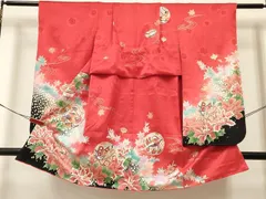 平和屋着物[]七五三　女の子　３歳　祝着　三つ身　駒刺繍　独楽 コマ　鞠　鴛鴦花蝶文　暈し染め　金銀彩　逸品　DABA3994ma