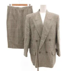 バーバリーズ Burberrys ヴィンテージ セットアップ スーツ テーラードジャケット スカート ウール ピークドラペル ひざ丈 チェック柄 11 グレー /JS ■GY60