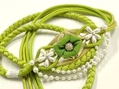 平和屋着物●和装小物　振袖用帯締め　装飾　つまみ細工　ラインストーン　パール　金糸　切り房　逸品　未使用　AABF4089ay