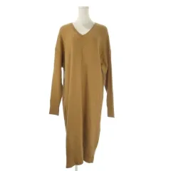 ラコステ LACOSTE ニットワンピース ウール 38 茶 ブラウン Vネック 長袖 斜め織り柄 /CK31 ■GY61
