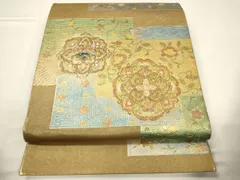 平和屋着物▼太鼓柄袋帯　螺鈿　正倉院花文　金銀彩　引箔　正絹　逸品　CABE1217ak