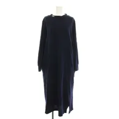 ラコステ LACOSTE ロングワンピース 36 紺 ネイビー ラウンドネック 長袖 ロゴ EF021PL /YM