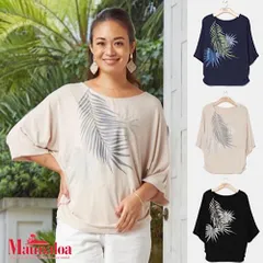 【Maunaloa】ハワイアン パームリーフ ドルマン 5分袖丈 Tシャツ 収縮性あり フラダンス衣装 フラガール レイヨン フラダンス フラ マウナロア Mのサムネイル