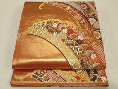三越 六通柄 袋帯 七宝 鳳凰 花 金糸 美品】袋帯 六通 鳳凰 蝶 金糸 七宝 朱色 オレンジ - メルカリ