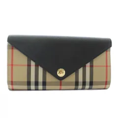 バーバリー BURBERRY 長財布 二つ折り キャンバス レザー ノバチェック ロゴ ベージュ 黒 ブラック /XZ ■GY18