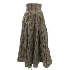 マーキュリーデュオ MERCURYDUO メモリータフタバックレースアップチェックスカート フレア S マキシ ロング ハイウエスト グレージュ /AE