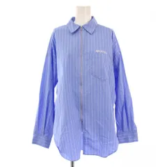 ミルクフェド MILKFED. STRIPED ZIP UP SHIRT ストライプジップアップシャツ ブラウス 長袖 レギュラーカラー バイカラー ロゴ 刺繍 F 水色 ライトブルー 白 ホワイト 103241014002 /BB ■JSのサムネイル