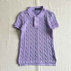 完売品　archive　POLO RALPH LAUREN　ポロラルフローレン　ケーブル編み　半袖コットンニット　ポロニット　ポロシャツ　ワンポイントポニーロゴ刺繍　バイオレット　S　アメカジ　Y2K　平成レトロ　cable knit polo shirt