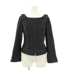 エムズグレイシー M'S GRACY ノーカラージャケット アウター ジップアップ ショート丈 ストレッチ リボン 38 インディゴ /BBのサムネイル