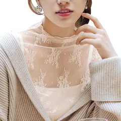 [PALAME] シアー トップス 総レース シースルー レディース 春 秋 絶妙な透け感・肌見せ・重ね着・着回し力 高伸縮 ブラウス チュール メロー加工 ハイネック インナー 軽量 薄手 長袖 花柄 春 夏 秋 (花柄ーベージュ) 1