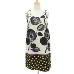 クリスティーナガヴィオリ CRISTINA GAVIOLI ワンピース 大きいサイズ 10 オフホワイト ノースリーブ ラウンドネック 花柄 ドット柄 ひざ丈 /YS48 ■ECD001