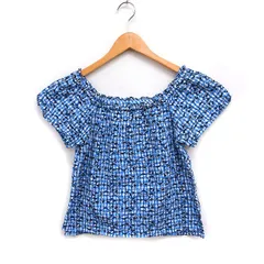 デイシー deicy ギンガムチェック フラワー刺繍 ブラウス 半袖 オフショルダー コットン 綿 F ブルー 青 /FT20