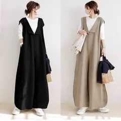 オールインワン レディース サロペット オーバーオール 体型カバー Vネック 大きいmin#