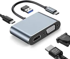 0318 Juckier USB Type-C 4in1 アダプタ HDMI 4K/VGA/USB3.0/PD100W 2025 サンダーボルト3/4 互換 iPhone 17/16 Pro/Max MacBook Pro/Air iPad NABI_1046