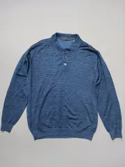 L ヴィンテージ ブルー メランジ 長袖 ポロ ニット